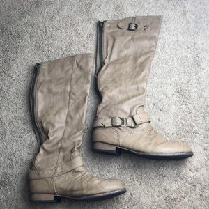 High top brown flat boots